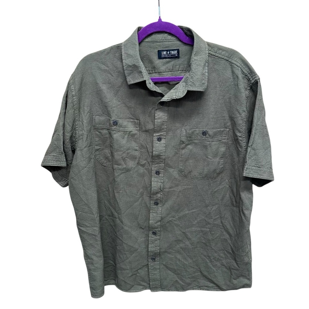 Line of trade men’s textured button up shirt short sleeve green size XL